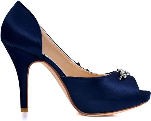 Vista 3 de ElegantPark Zapatos de Boda para Novia de Tacón Alto con Plataforma Zapatos de Novia con Pedrería Tacones para Boda Zapatillas de Mujer de Satén