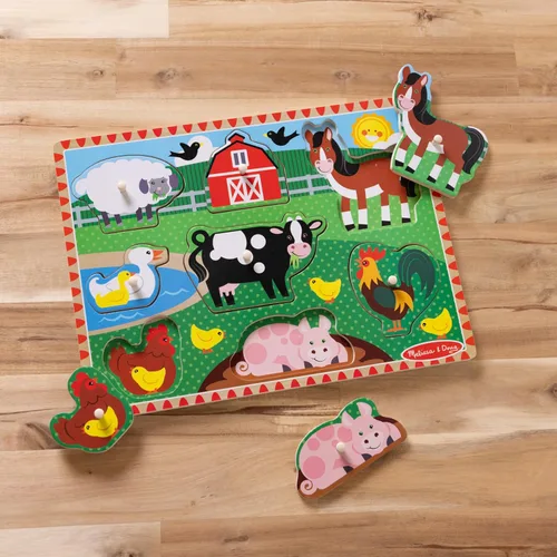 Vista 6 de Rompecabezas de madera con taquetes, motivo granja, Melissa & Doug (8 piezas)