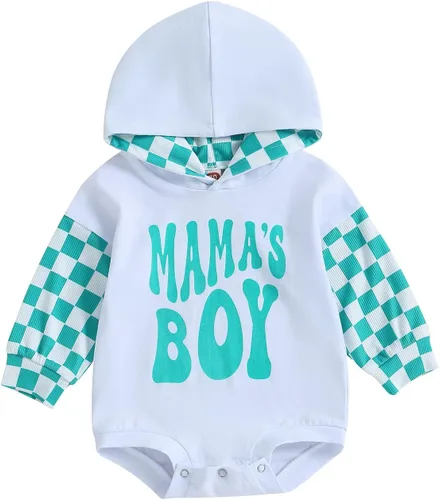 Vista 9 de Twopumpkin Sudadera con capucha a cuadros para bebé niño, mameluco de manga larga con capucha para otoño e invierno
