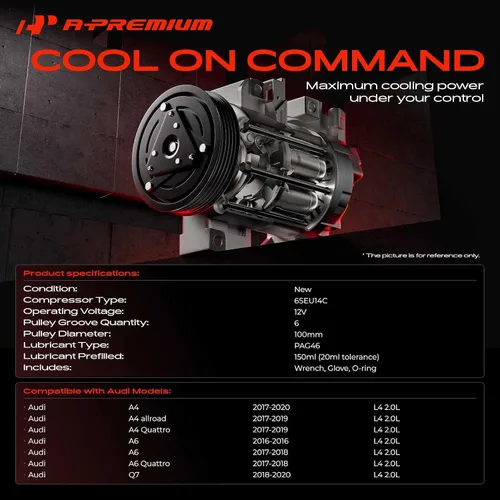 Vista 2 de A-Premium Compresor de A/C con embrague compatible con Audi A4 2017-2020, A4 allroad/Quattro 2017-2019, Q7 2018-2020, A6 2016-2018, A6 Quattro