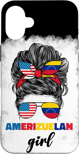 Vista 22 de iPhone 16 Half American And Venezuelan USA Venezuela Flag Girl Funda para mujer