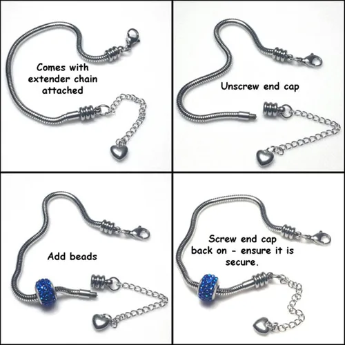 Vista 7 de rubyca 5pcs langosta estilo europeo serpiente cadena pulseras Fit Encanto Beads 16tamaño de 23cm Elegir color, Negro Gunmetal
