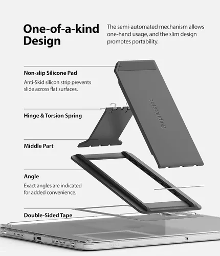 Vista 4 de Ringke Excelente soporte universal para tableta, soporte de acción de resorte, accesorio adhesivo multiángulo para tabletas iPad, lector electrónico