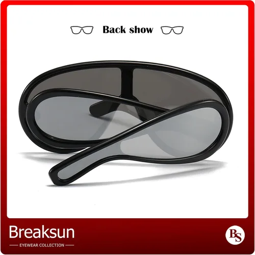 Vista 5 de Gafas de sol de moda con máscara ondulada para mujeres y hombres, de gran tamaño, color plateado, con escudo futurista, estilo de diseñador