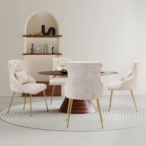 Vista 7 de Sillas de comedor de terciopelo, sillas de acento tapizadas de terciopelo, silla de cocina con patas de metal y almohada lumbar para comedor, sala