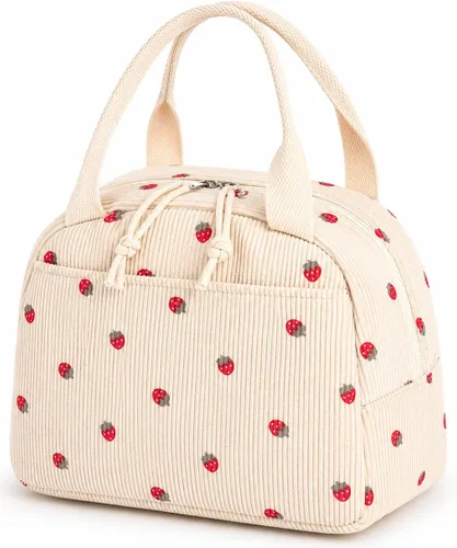 Vista 14 de Bluboon Bolsa de almuerzo para mujer, bonita bolsa de almuerzo de pana con correa para el hombro, reutilizable, aislada, gran capacidad