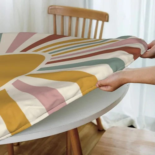 Vista 4 de Mantel elástico redondo bohemio con borde ajustable para mesa de 40 a 44 pulgadas de diámetro