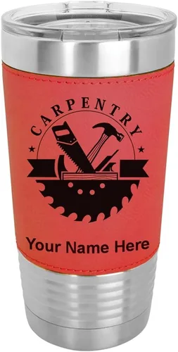 Vista 18 de LaserGram Vaso aislado al vacío de 20 onzas, carpintería, grabado personalizado incluido (piel sintética, estilo béisbol) Engraved Gift for