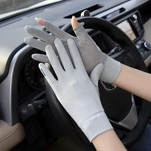 Vista 4 de IPENNY Guantes de verano para mujer, protección solar UPF 50+, 2 dedos, malla abatible, transpirable, para pantalla táctil, antideslizantes