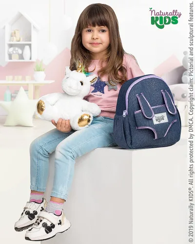 Vista 3 de Naturally KIDS Mochilas - Mochila para niños y niñas con animales de peluche - Regalos para niños y niñas de 3, 4, 5 años, 03 Unicornio Blanco