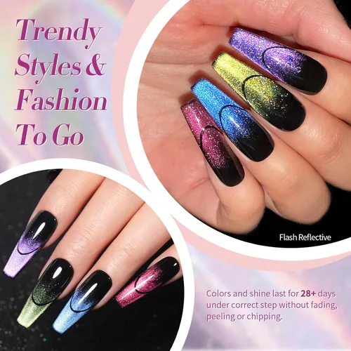 Vista 8 de Born Pretty - Esmalte de uñas de gel magnético 9D con purpurina reflectante, esmalte de gel holográfico de color gato magnético, juego de 7ml, 6