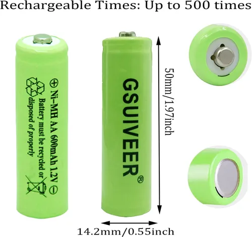 Vista 5 de Ni-Mh AA 600mAh 1.2V batería recargable para luces solares al aire libre lámpara de jardín (paquete de 4)