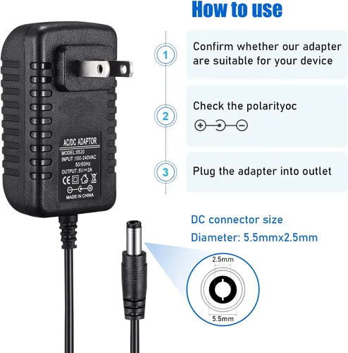 Vista 3 de 2PCS DC 5V 2A adaptador de fuente de alimentación, 10W AC 100-240V