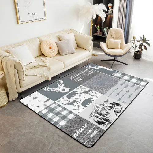 Vista 27 de Erosebridal Alfombra rústica de ciervo de 3 x 5 pies, alfombra de retazos de oso para niños, adolescentes y adultos, alfombra antideslizante de alce