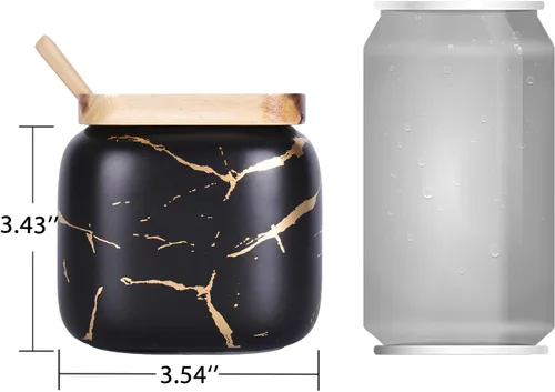 Vista 2 de VanEnjoy Tarro de porcelana decorativo de mármol con tapa de bambú y cuchara para condimentos para el hogar