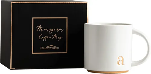 Vista 5 de COLLECTIVE HOME - Tazas de cerámica con monograma, tazas de café con inicial dorada de 15 onzas, elegantes tazas de té del alfabeto, elegante taza p