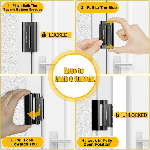 Vista 5 de Cerradura de seguridad para puertas del hogar, cerradura de refuerzo de metal mejorada, cerradura de seguridad para puertas de 3 pulgadas que