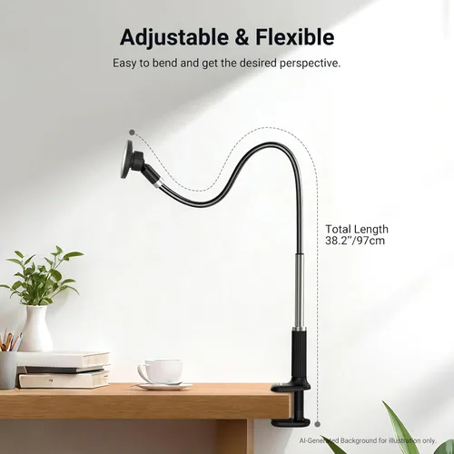 Vista 6 de NEEWER Basics - Soporte magnético para teléfono para escritorio, mesa superior de 360°, soporte para teléfono celular, soporte de abrazadera