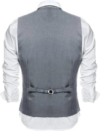 Vista 4 de COOFANDY Chaleco de traje formal para hombre, ajustado, casual, para negocios, chaleco
