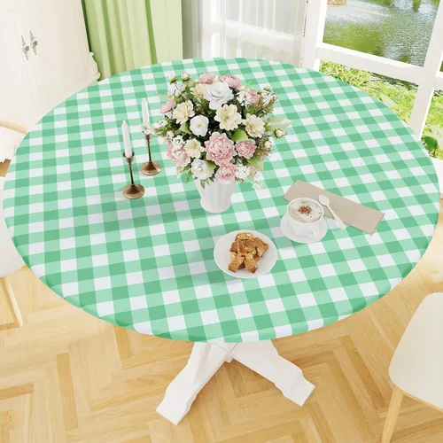 Vista 21 de Smiry - Mantel redondo de picnic de vinilo elástico impermeable con respaldo de franela, mantel de vinilo ajustable para mesas de 31-35 pulgadas