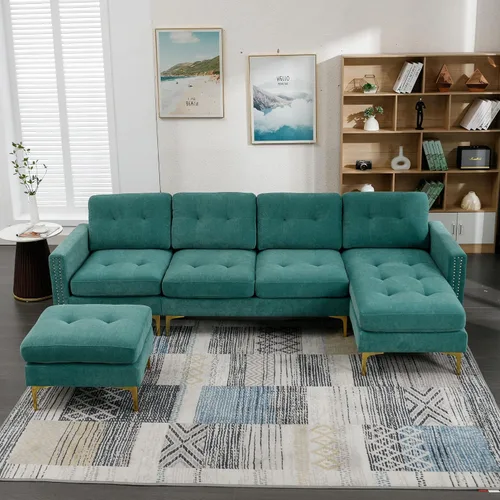 Vista 15 de Moderno sofá modular grande en forma de U, sofá cama convertible con diván reversible para sala de estar, asiento de almacenamiento, adecuado