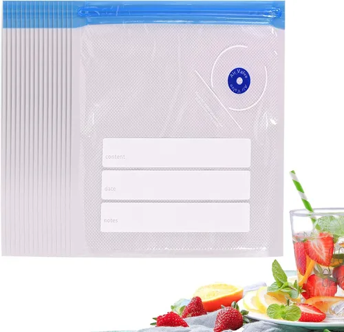 Vista 8 de Sous Vide - Bolsas de sellado al vacío reutilizables de 8 x 9 pulgadas para alimentos, bolsa selladora con cremallera al vacío con bomba de mano