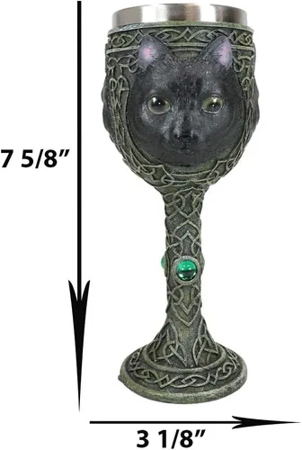 Vista 3 de Ebros Wicca Mystical Witching Hour Black Cat Wine Goblet 7oz Feline Cats Celtic Wine Knotwork Bebida Cáliz Copa con gemas verdes