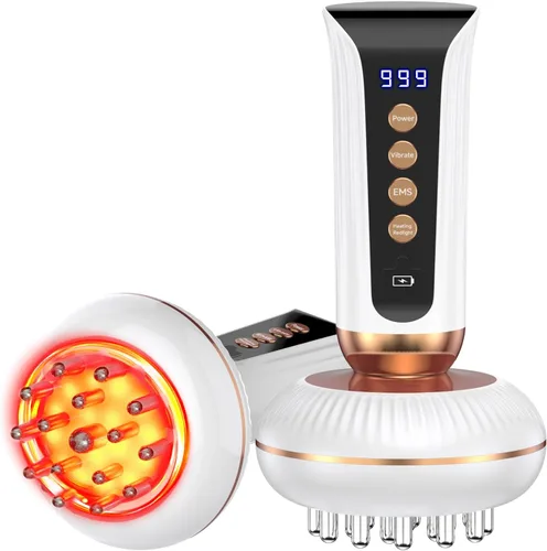 Vista 8 de Máquina para esculpir el cuerpo 4 en 1 - Masajeador de drenaje linfático de mano con luz roja, vibración y calor para linfedema lipedema