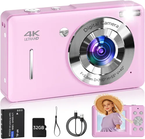 Vista 9 de Cámara digital para niños, FHD 1080P 44MP Cámara digital de punto y disparo con detección de rostros, captura de sonrisas, zoom 18X, 20 filtros
