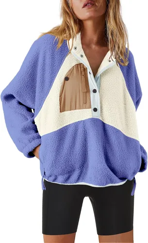 Vista 41 de Nirovien - Chaqueta de forro polar con capucha para mujer, manga larga, sherpa, sudadera mullida, abrigada, con botones y bolsillos Un rosa
