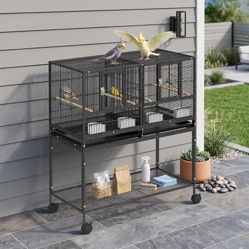 Vista 9 de SUPER DEAL Jaula de pájaros dividida de hierro forjado resistente de 42 Negro