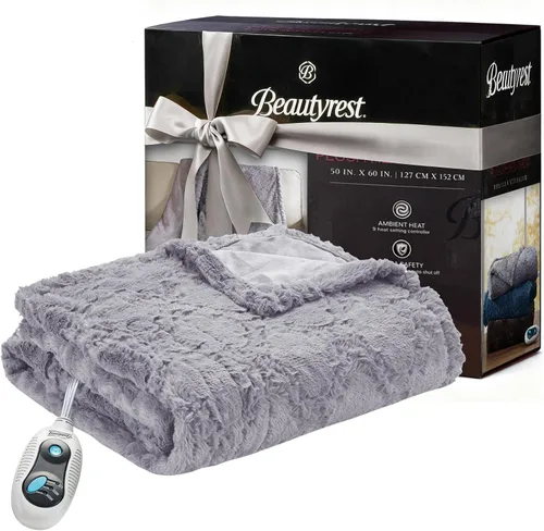 Vista 9 de Beautyrest Manta eléctrica de piel sintética cepillada larga con diseño texturizado Ogee, apagado automático, prácticamente cero EMF, configuración