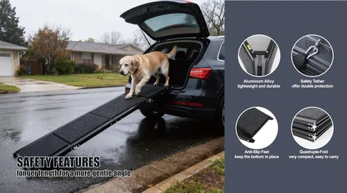 Vista 5 de Dog Ramp for Car- 71" Extra Long & 19.3" Wide Folding Dog Ramps for Large Dogs with Non-Slip Rug Surface Portable Dog Car Ramp for SUV Car & Truck