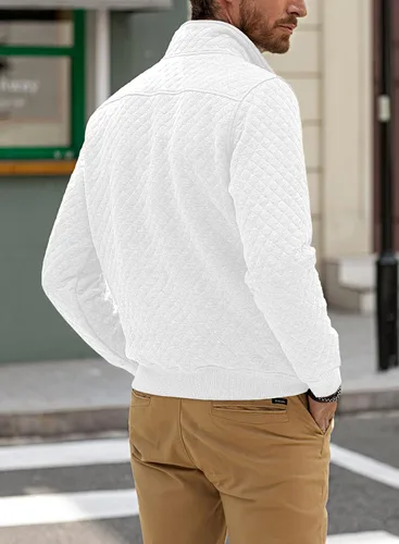 Vista 2 de JMIERR Sudadera acolchada para hombre, casual, de manga larga, cuello alto, con botones