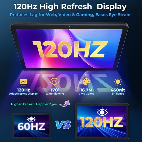 Vista 4 de Tablet Android 16, pantalla IPS de 10 pulgadas 120Hz de visualización suave, 20GB+64GB+2TB ampliables, CPU Octa-Core, batería de 6000mAh, WiFi
