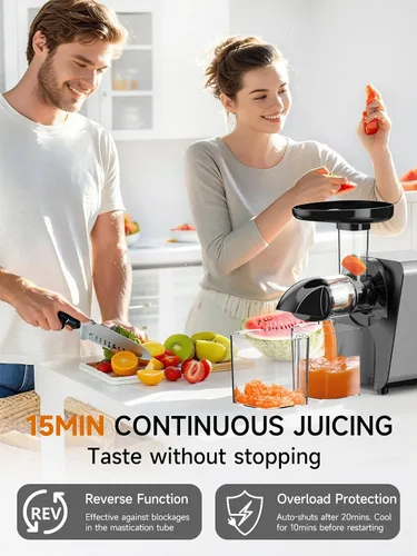 Vista 7 de Máquina exprimidora lenta para verduras y frutas, extractor de masticación en frío, apio, hierba de trigo, hojas verdes, zanahoria, jengibre