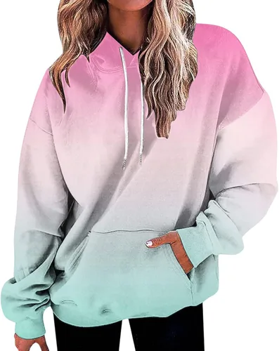 Vista 2 de Sudaderas con capucha para mujer 2024 Y2K Gradient Sudadera de gran tamaño moderna casual con cordón con capucha y bolsillos