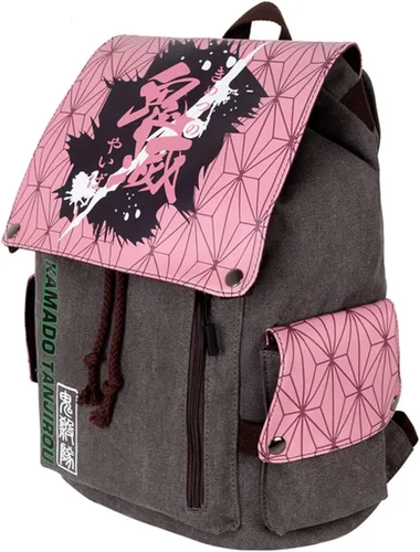 Vista 3 de GLOOMALL Mochila de anime japonés bolsa de hombro de lona con cordón bolsa de viaje Nezuko Kamado