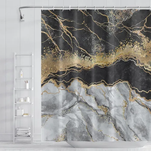 Vista 29 de Cortina de Ducha Floral Bohemia Negra Flores de Mediados de Siglo Botánica Moderna Elegante Estética Cortina de Ducha para Decoración de Baño