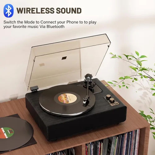 Vista 4 de Reproductor de discos de vinilo de alta fidelidad con altavoces y Negro oscuro