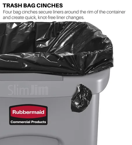 Vista 3 de Rubbermaid - Basurero Commercial Products Slim Jim, rectangular de plástico con canales de ventilación, 23 gal, azul (1956185)