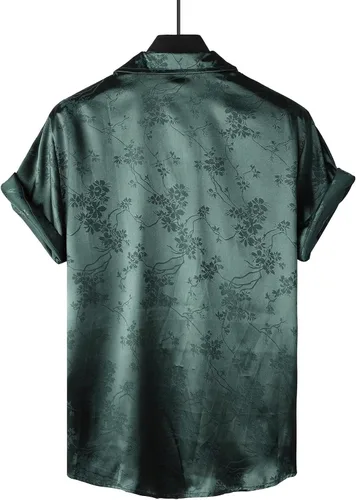 Vista 2 de Floerns Blusa de satén de manga corta con botones frontales y estampado floral para hombre