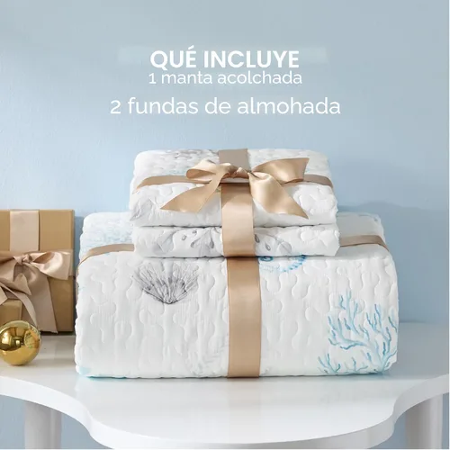 Vista 7 de Bedsure Colcha costera tamaño Queen – Ropa de cama reversible de verano y playa, colcha ligera de microfibra, colcha azul y blanca para todas