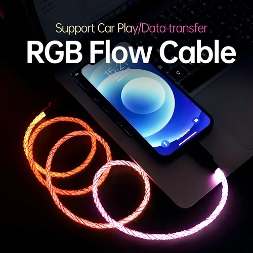 Vista 2 de MOSHOU Cable de carga USB C brillante de 3 pies, luz RGB de iluminación gradual USB C a USB C, PD de 100 W, cable de carga LED rápida para Samsung