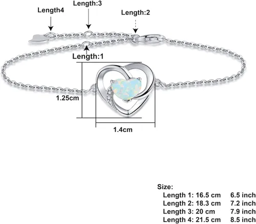 Vista 5 de YZSFMZGE OpalTurquoise Heart Bracelet For Women 925 Sterling Silver Adjustable Bracelets Jewelry Gift for Girls