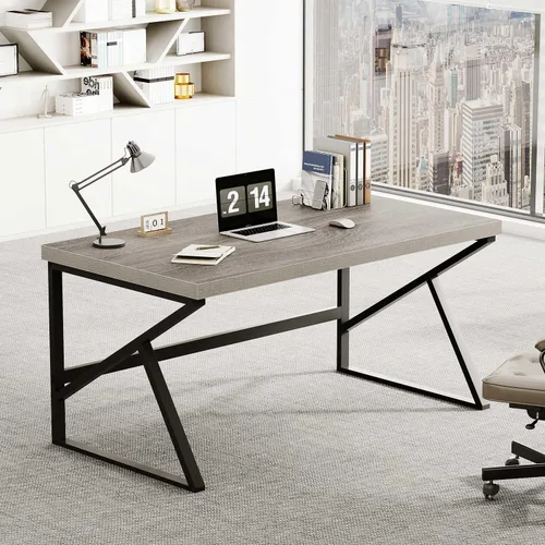 Vista 20 de HSH Escritorio para oficina en casa, escritorio industrial de metal y madera para computadora para PC, portátil, trabajo, escritura, estudio