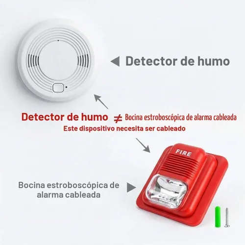 Vista 5 de QWORK Alarma de incendios, 12 / 24 V CC con cable de sonido y luz de alarma de incendios de advertencia estroboscópica de sirena, sensor de sistema