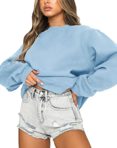 Vista 2 de Fanway&EC Sudadera de manga larga para mujer, casual, cuello redondo, sudadera con capucha de gran tamaño, para otoño