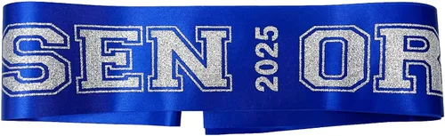 Vista 5 de Senior Sash 2025, bandas azules, paquete de 10 con letras plateadas con purpurina, bandas para celebraciones de graduación de clase 2025