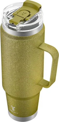 Vista 25 de Meoky Vaso de viaje de acero inoxidable de 40 onzas con asa, taza de viaje de acero inoxidable con tapa para sorber 2 en 1, taza de café aislada al
